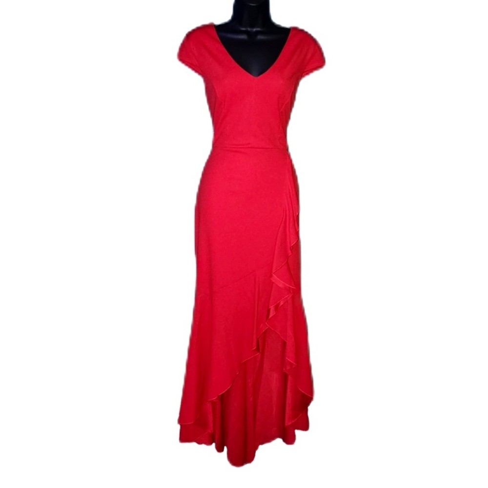 Miss Cristina Red V-Neck Ruffle Dress - Picture 2 of 6